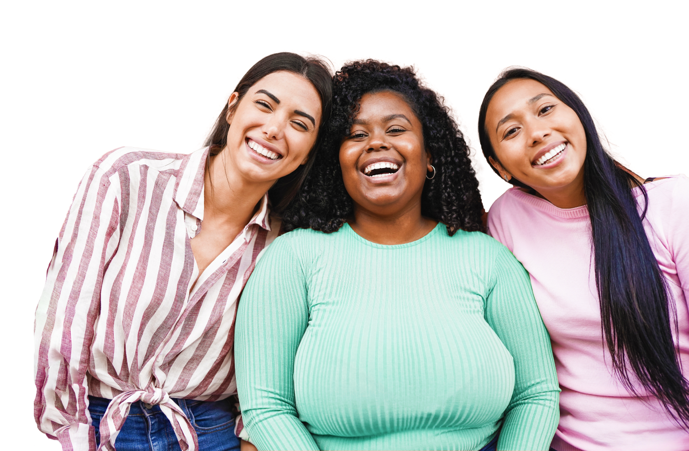 Three women smiling and laughing