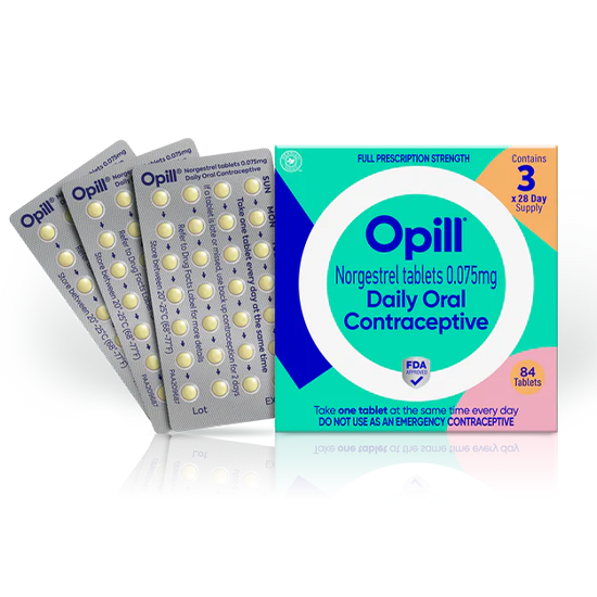 Opill® Daily Oral Contraceptive, full prescription strength, 84 day supply, 3 month pack 