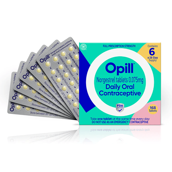 Opill® Daily Oral Contraceptive, full prescription strength, 168 day supply, 6 month pack 