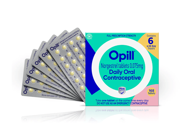 Opill, tableta anticonceptiva oral diaria, envase para 3 meses